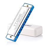 YYLIANG Baby Toys Standard 10 Hole Harmonica - C polyphony Harmonica - Blues Harmonica -With Harmonica case (Blue)