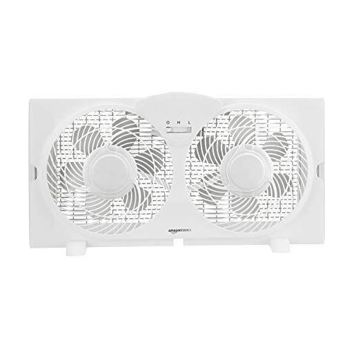 Amazon Basics Window Fan with Manual Controls, Twin 9 Inch Blades