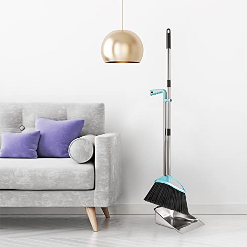Long Handled Dust Pan and Broom Set for Home,Heavy Duty Metal Stainless