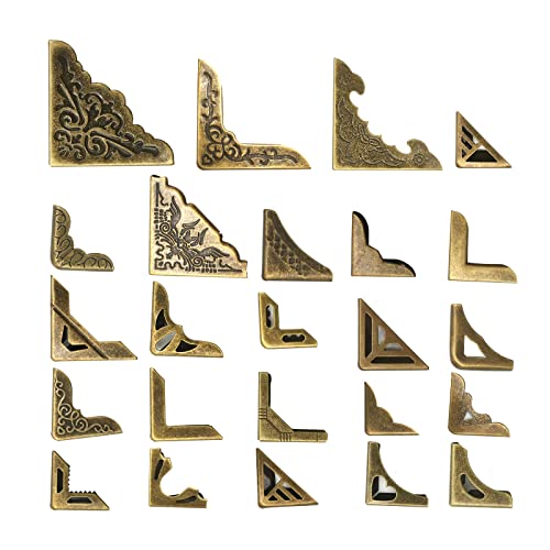 Aynaxcol 96PCS Metal Book Corner Protector, 24 Styles Iron Guard Edge Cover, Vintage Metal Decorative Cover Pad, for School Book Album Scrapbook Notebook, Desk Jewelry Case Box Gifts (Package A)
