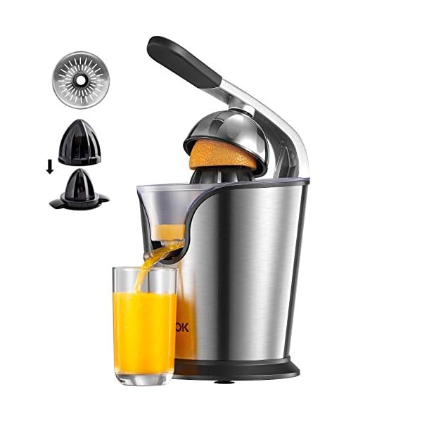 Aicok Orange Juicer Electric Powerful 160W Electric Citrus Juicers with Humanized Handle, 2 Cone Sizes,Stainless Steel Dripless Spout and Non-Slip Feet, BPA Free