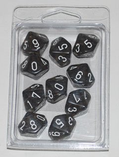 Chessex Dice Sets: Smoke with White Translucent - Ten Sided Die d10 Set (10)