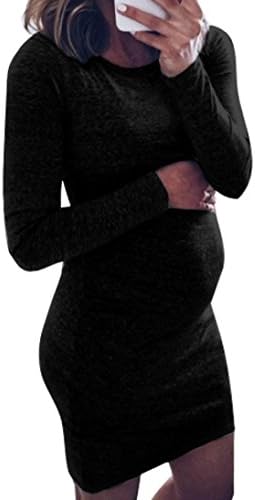 Women Dress Daoroka Ladies Pregnant Bodycon Casual Long Sleeve Mini Party Fashion Solid O-Neck Skirt For Maternity (L, Black)