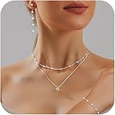 HERIER Gold Jewelry Set for Women - Dainty 14K Gold/Silver Plated Pearl Choker Necklace, Drop Earrings & Bracelets - Wedding Trendy Pearl Jewelry Gift