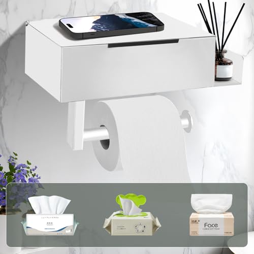 DOKKOME Toilet Paper Holder No Drilling Toilet Paper Holder with Wet Wipes Box, Stainless Steel Toilet Paper Roll Holder, Toilet Roll Holder