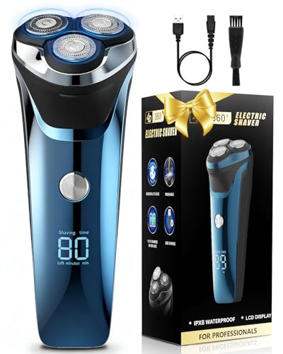 Rasoir Électrique Homme avec Écran LCD, 4D Tête Flottante, IPX7 Étanche pour Rasage Sec et Humide, Rasoir Barbe Homme Rechargeable USB avec Tondeuse Rétractable, Rasoir Sans Fil (Bleu Dégradé)