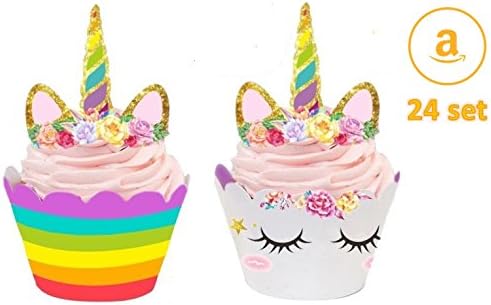 Unicorn Cupcake Reversible Wrapper and Topper 24 set Kids Party Decorations
