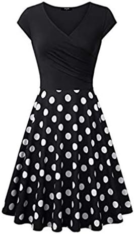 Zainafacai Flare Dress,Women's Deep V Neck Short Sleeve Unique Cross Wrap Casual Flared Midi Dress