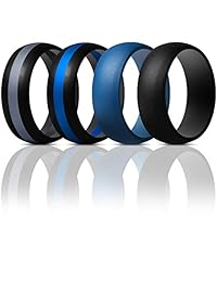 ThunderFit - Anillos de silicona para hombre, 4 unidades, estilo clásico y a rayas, 0.343 in de ancho