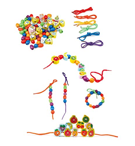 INvench Wooden Lacing Beads Activity Toy - Childrens Threading STEM Wood Fruit Animals Toy DIY Beads - //coolthings.us