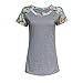 HighpotSummer Women Gray Floral Shoulder Prints Short Sleeve T-shirt Casual Top