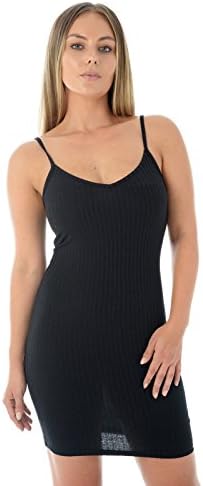 Ladies Ex New Look Black Mini Dress Stretch Ribbed Cami Strap Vest Bodycon Dress