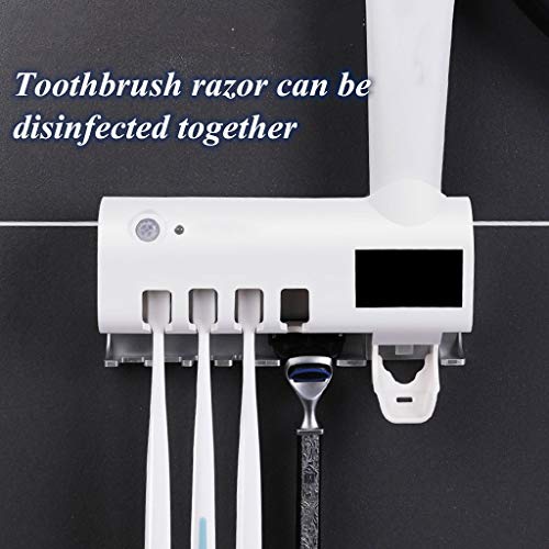 LANGMAN Toothbrush Sterilizer, UV Toothbrush Sterilizer Holder,Rechargeable Solar Power Wall Mounted Toothbrush Organizer with Automatic Toothpaste Dispenser (White)