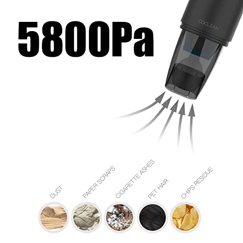 Car Vacuum Cleaner, Coclean Portable Cordless Handheld Vacuum Cleaner Lightweight 80W High Power 5800PA Strong Suction with Rechargeable 2x2000mAh Batteries for Detailing Pet Hair Car Home Office