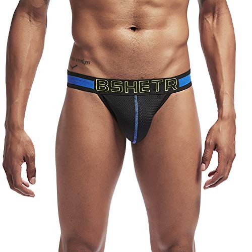 image for BSHETR Men's Jockstrap Athletic Supporters Underwear, Black Sexy Mesh 