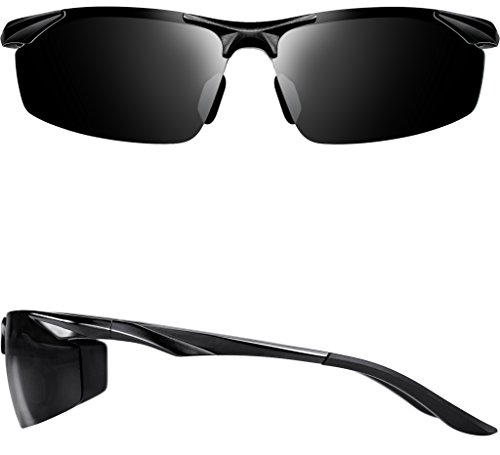 ATTCL Men's Sports Polarized Sunglasses Driver Golf Fishing Al-Mg Metal Frame 2206 Black