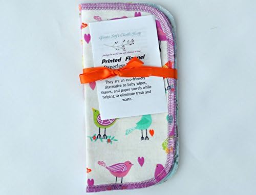 2 Ply Printed Flannel Washable, Flowers, Snails, and Bird Tails Set Napkins 8x8 inches 5 Pack - Little Wipes (R) Flannel