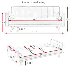 ERYE 3-in-1 Upholstered Napping Futon Sofa Loveseat