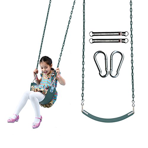 TL toys EVA Swing Set Polymer Belt Swing Seat with Chains and Hooks and Sticker Dark green