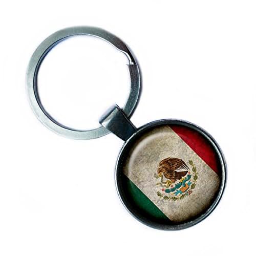 Mexico Mexican Flag Silver Keychain Keyring Handmade