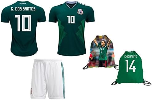 Fan Kitbag Dos Santos #10 Mexico Youth Home / Away Soccer Jersey & Shorts Kids Premium Gift Kitbag ✮ GIFT PACKAGING Soccer Ball Drawstring Backpack