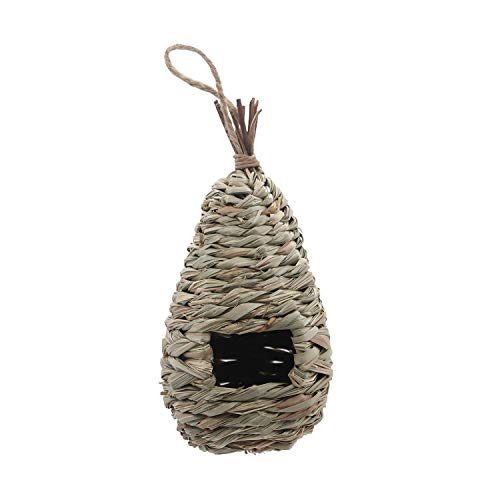 Kimdio Hummingbird Birdhouse for Outside Hanging, Grass Hand Woven Bird Nest, Natural Bird Hut for Outdoor - Drop