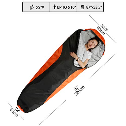 FARLAND Mummy Sleeping Bag for Adults Teens Kid with Compression Sack 20 Degrees â„‰ Portable and Lightweight for 3-4 Season Camping, Hiking,Waterproof (Dark Grey & Red/Left Zipper, Mummy)