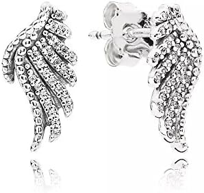 TS Majestic Feathers Clear CZ Stud Earrings in 925 sterling silver set with shimmering cubic zirconia