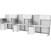 Regency Instant Office 63" H x 129" W 3 Person in-Line Cubicle Panel Workstation w/Storage, Pure White
