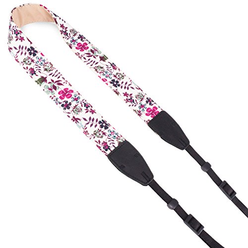 Wolven DSLR/SLR Camera Neck Shoulder Belt Strap Cotton DSLR/SLR Camera Neck Shoulder Belt Strap For Nikon Canon Samsung Pentax Sony Olympus or Other Cameras - Purple Flower - Thumbnail 2