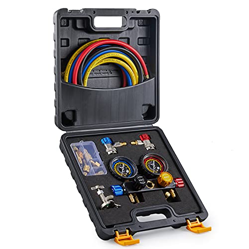 Orion Motor Tech 4 Way AC Gauge Set, AC Manifold Gauge Set for R410a