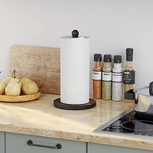 Snughome Paper Towel Holder Stand with Heavy Duty Wood Base