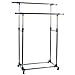 MyGift Deluxe Stainless Steel Double Rails Rolling Clothing and Garment Rack Stand w/Adjustable Telescoping Vertical and Horizontal Bars