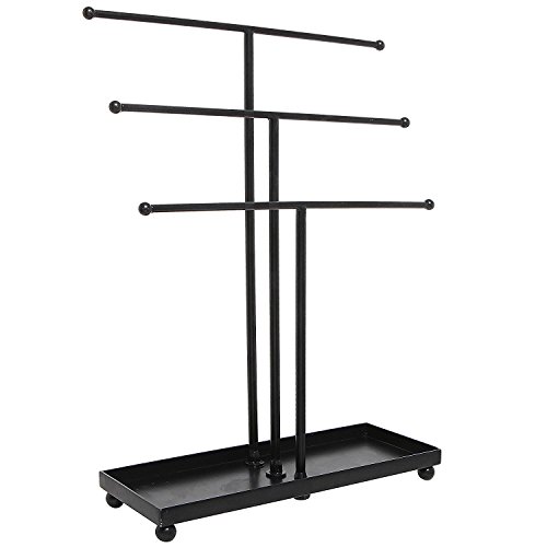 Smarthome Modern Black Metal 3 Tier Tabletop Bracelet & Necklace Jewelry Organizer Display Tree Rack w/Ring Tray - Thumbnail 2