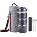 WORTHBUY Stackable Lunch Box Stainless Steel Thermal Bento Box Food Storage Containers with Insulated Lunch Bag and Portable Cutlery Spoon Fork for Adults Women Men Kids (Gray)