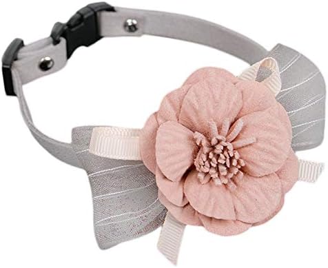 Haodou 3D Flower Pet Cat Dog Puppy Collar Wedding Party Bow Tie Necktie Adjustable Pet Collars Bowtie Lovely Sweet Neck Decoration Dog Grooming Accessories size 22-36CM (Pink 1)