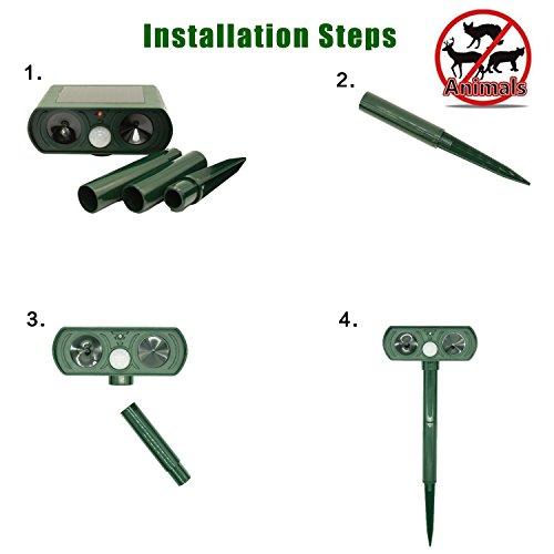 Ultrasonic Animal Repeller, ZOVENCHI Solar Powered Pest Repeller, Waterproof Outdoor Repellent with Motion Activated PIR Sensor, Repel Dogs, Cats, Squirrels and more