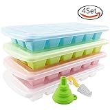 Whonline 4 Set Reusable Plastic Square Ice Cube Trays Ice molds with Lid with Funnel &amp; Brush ( 4 Colors )