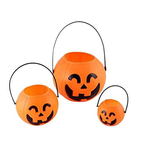 Halloween Pumpkin Shaped Plastic Treat Buckets Halloween Candy Holder Lantern Candy Bucket Halloween Trick or Treat Pumpkin Candy Pail - M