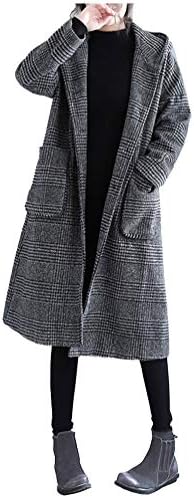 LIVE FOR Women’s Glen Check Coat with Hood, Long, Loose, Large Sizes