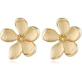 Chunky Gold Flower Earrings for Women Gold Flower Dangle Earrings Chunky Exaggerated Big Statement Petal Ear Stud Jewelry