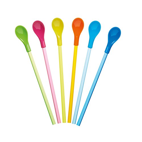 KitchenCraft KCSPNSTRAWPK6 Löffel Trinkhalme, Kunststoff, mehrfarbig, 23,5 cm, 6 Stück