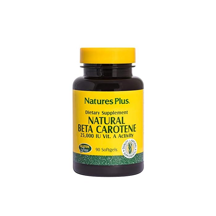 NaturesPlus Natural Beta Carotene - 25,000 iu Vitamin A & Vitamin E, 90 Softgels - Eye Supplement, Antioxidant, Aids in…