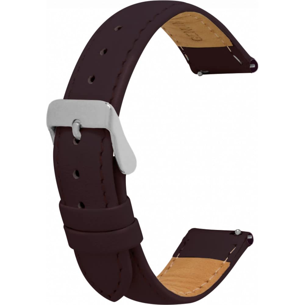 Toff London Ladies Brown Leather Watch Strap, Quick Release with Silver Metal Buckle, Band Width 18mm