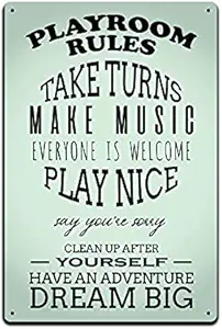 JP's Parcels Tin Sign Children Room Decor-Teenager Kids Bedroom Wall Door Metal Signs 12 x 8 in PlayRoom Rules Dream Big White