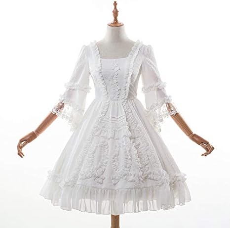 Amazon 純白 ワンピース ロリータ ゴスロリ ゴシック かわいい コスプレ 天使 アニメ 女装 ロリィタ 十字架 女装 花嫁 Cosplay Lolita 大きいサイズ メイド お嬢様 学生服 ドレス メイド服 七分袖 L コスプレ 仮装 通販