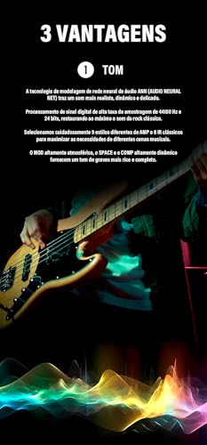 M-VAVE Pedal Multiefeitos para Baixo Profissional TANK-B com Bateria Recarregável, 36 Presets, Bluetooth, Simulador de Amplificador, IR Cab, Gravação em Celular - Efeito Portátil para Estúdio e Palco