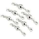 BEADNOVA 6pcs 8mm 10mm 12mm Silver Plated Magic Magnetic Jewelry Clasps Clever Clasps Built-In Safety Magnetic Lock with Lobster Clasp For Jewelry Making (Mixed Size)