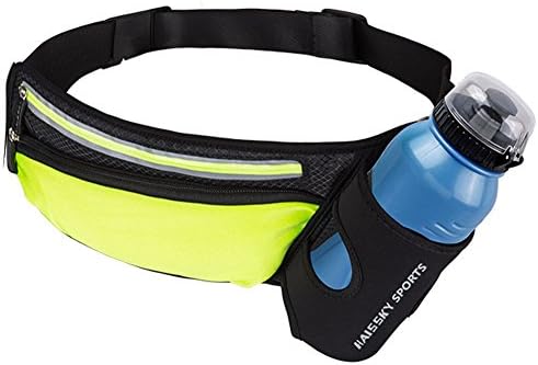 Sport Running Belt with Water Bottle Holder, Reflective Waist Bag Pockets Phone Zipper Pouch, Waterproof Fanny Pack Adjustable for Men Women Kids Jogging Walking Hiking Outdoors Climbing Accessories