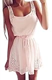 Genluna Women's Hollow Out White Ladies Sleeveless Mini Dress [B6336],Large,Pink1